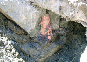 Failed concrete underpinning meant to repair a foundation issue in Redwood City.