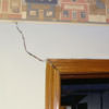 A large settlement crack on interior drywall in a Santa Clara home.