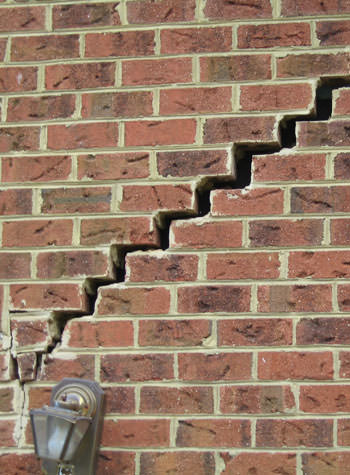 major cracking of a brick foundation wall in Pleasanton